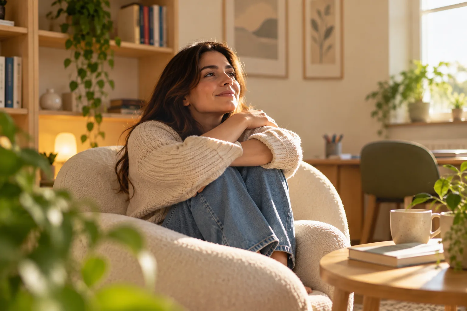 Una persona in un ambiente luminoso e accogliente